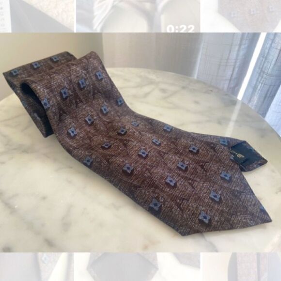 ERMENEGILDO ZEGNA Brown with Blue Grey Accents Recent Tie - Picture 6 of 11